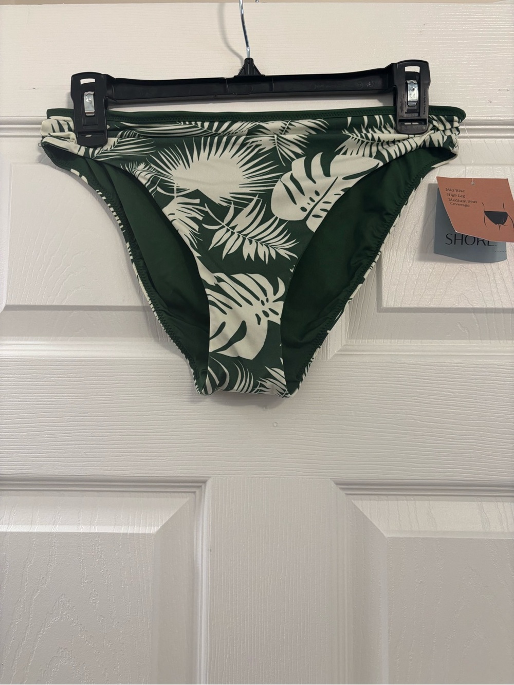 Shade & Shore Green and White Tropical Print Bikini Bottoms